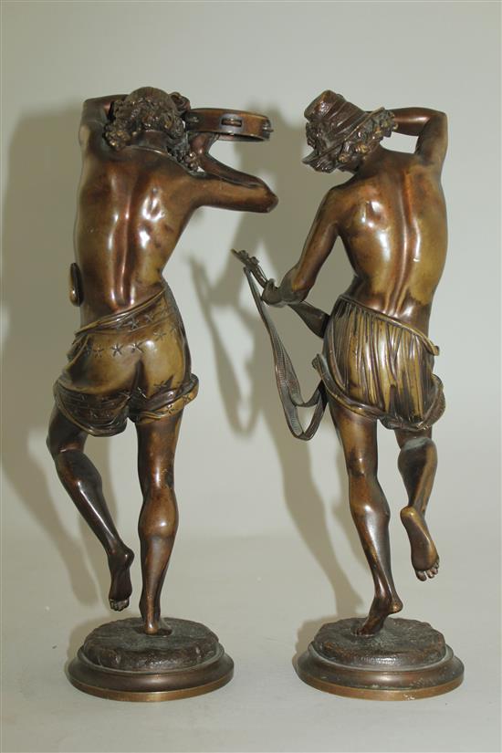 Albert Carrier Belleuse (French, 1824-1887). Danseurs Napolitains, a pair of patinated bronze figures of musicians, 10.5in.